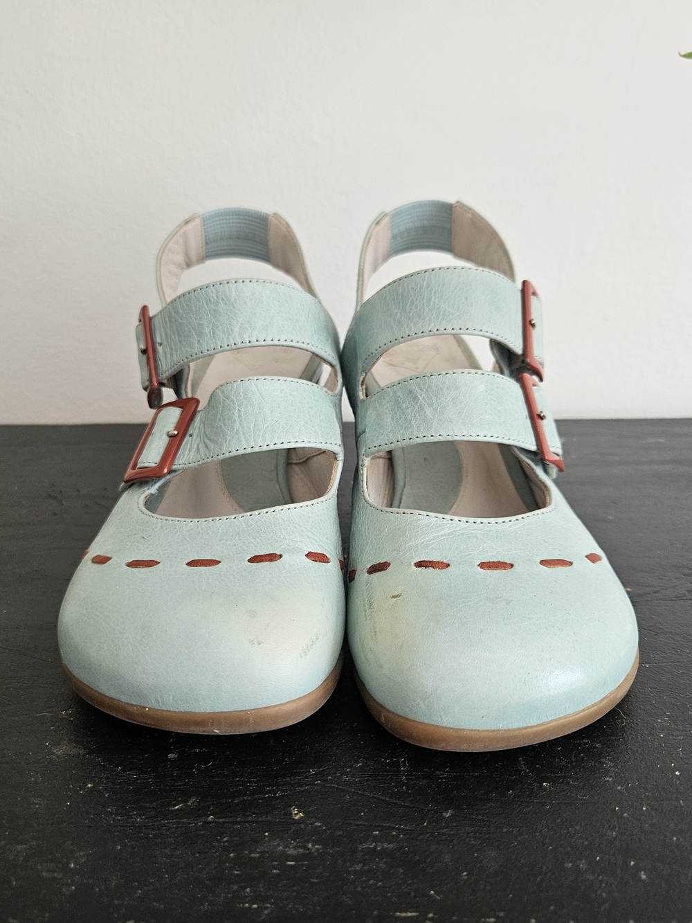 Fluevog Operetta Fiorenza Mint Leather Mary-Jane Slingback Heels Size 7 - Picture 2 of 10